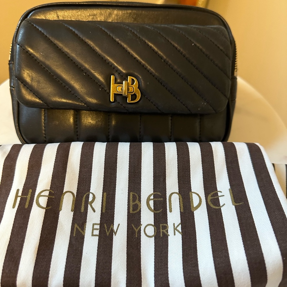 Henri Bendel Black Quilted Bag with Gold Accent